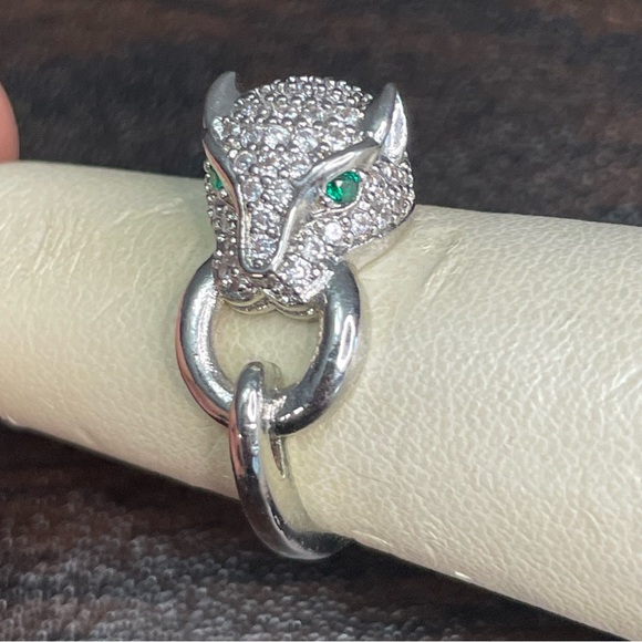 925 silver panther ring bedazzled green eyes - Picture 5 of 8